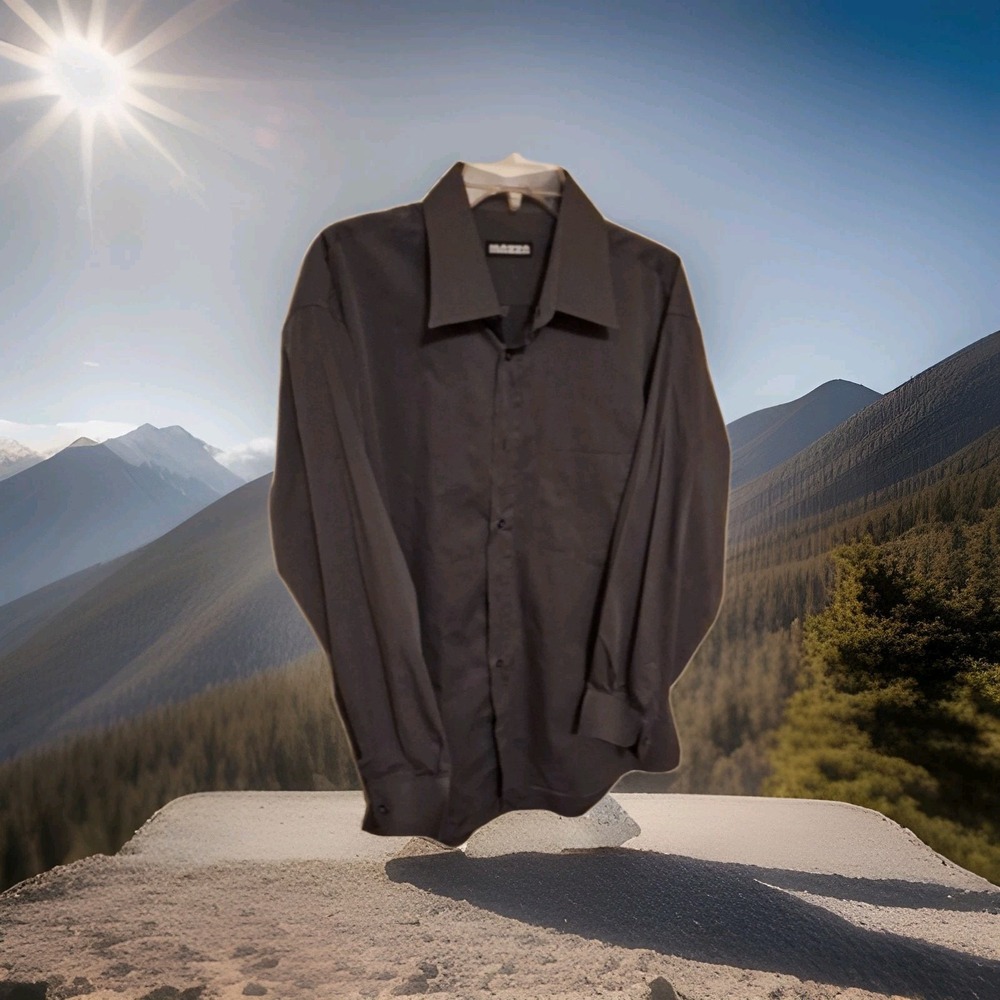 RARE Mazza Men's Sz. 17" (43) x 33" Dark Gray 100% Cotton  DressShirt Italy G009